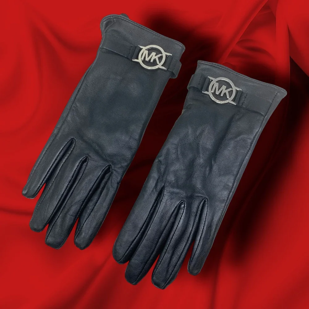 Vintage Y2K Michael Kors Logo Black Leather Driving Length Gloves Sz M Lined